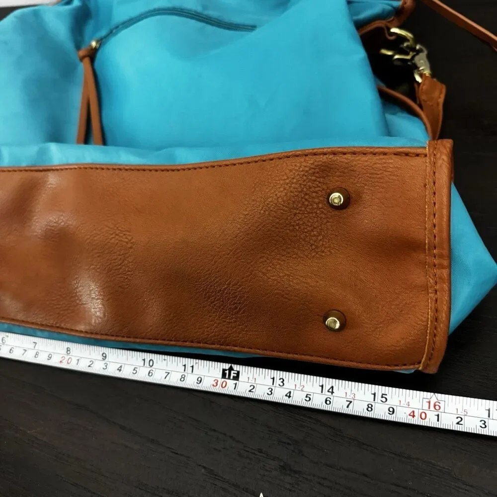 Charming Charlie Turquoise Nylon Convertible Shoulder Bag Tote Striped Lining